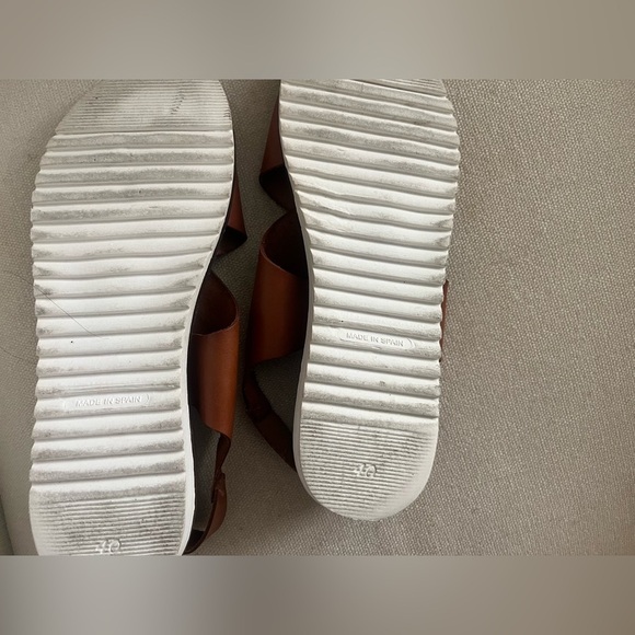 BERTUCHI Made In Spain Genuine Leather Brown Double Band Strap Wedge Sandals 9.5 - Picture 4 of 5